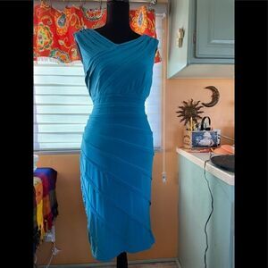 Andrianna papell Teal V neck, bandage dress.